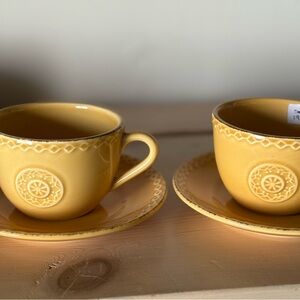 Yellow Ceramic Teacup and Saucer Set